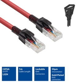 ACT Abschließbares CAT6A Ethernet Kabel, mit Schlössel, RJ45 Ethernet Netzwerk Patchkabel (U/UTP), LSZH Knickschutz, Rot, 1m – FB5501