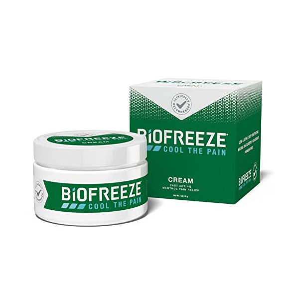 Biofreeze Menthol Pain Relieving Cream 3 OZ Jar For Pain Relief Associated With Sore Muscles, Arthritis, Simple Backaches, Strains, Bruises, Sprains And Joint Pain (Packaging May Vary)
