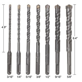 APACALI 9 Piece SDS Plus Masonry Drill Bit Set 3/16" - 5/8" Carbide Tip Rotary Hammer Drill Bits with 3/8 inch SDS-Plus Shank for Brick, Masonry, Concrete, Rock, Ceramic Tile, Cement