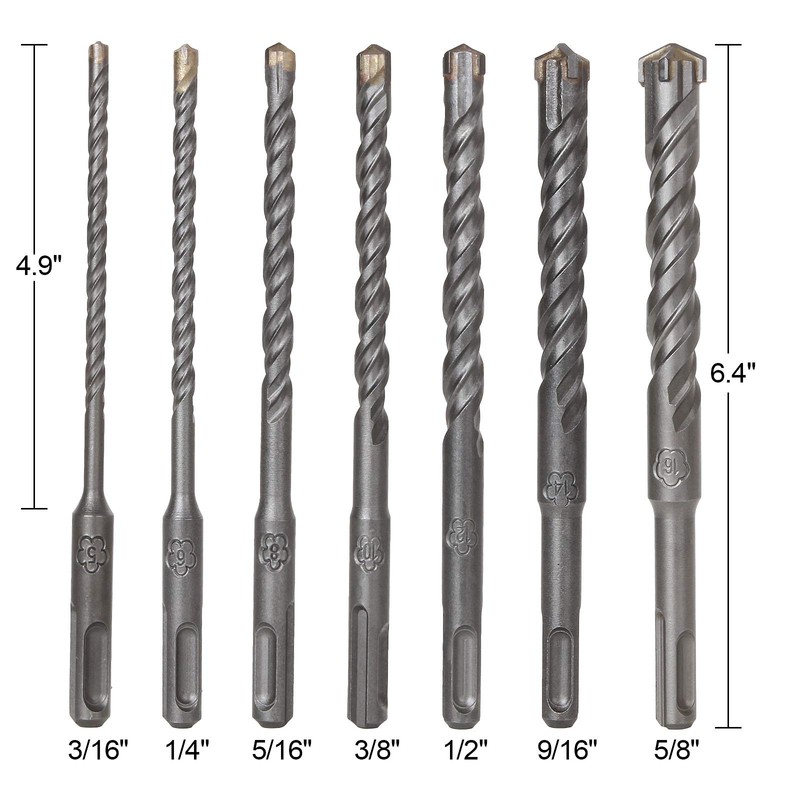 APACALI 9 Piece SDS Plus Masonry Drill Bit Set 3/16"