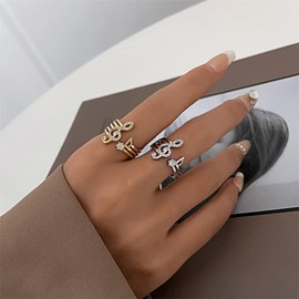 Musical Note Cubic Zirconia Open Rings Dainty Staff Treble Clef Statement for Women Engagement Wedding Adjustable Finger Band Birthstone Crystal Jewelry Gifts for Music Enthusiast Sister (Silver)