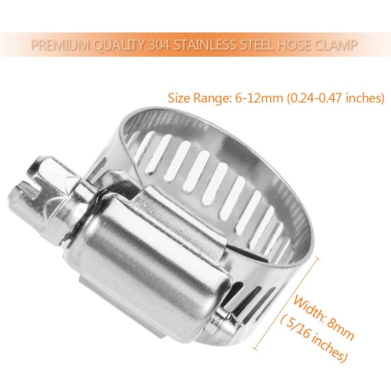 Hose Clamp, 20 Pack Stainless Steel Adjustable 6-12mm Size Range