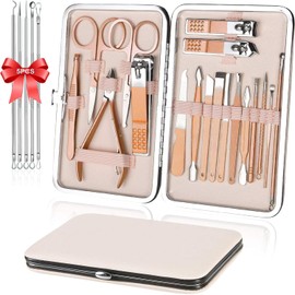 Manicura Set,23 In 1 Kit de Manicura y Pedicure,Acero Inoxidable Con Estuche de Cuero,Set de cortauñas para mujer, Set de cortauñas portátil para viajes y uso doméstico (23 en 1)