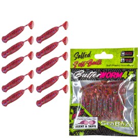 SEABUZZ Rubber Fish Fishing Lure Set Butter Worm 10 Pieces x 45 mm - Pike Trout Zander Rubber Bait - Perch Catfish Artificial Bait - Predator Fish Fishing Set - Freshwater and Saltwater Fishing