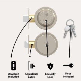 Mega Handles Buena Entry Door Knobs & Deadbolt Lock - 1 Pack Reversible Satin Nickel Door Knob & Deadbolt Combo for Interior/Exterior Doors, Fits All Standard Door Sizes - Satin Nickel