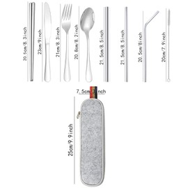 Travel Utensils with Case, Portable Silverware Set for Work, Stainless Steel Reusable Travel Cutlery Set, Fork and Spoon Set for Camping, EDC Gadgets, Lunch Box for Men, Silver