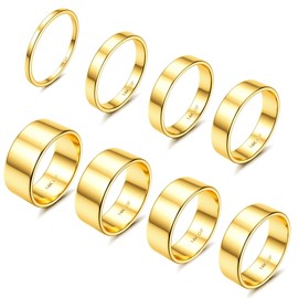 Morfetto 8Pcs 14K Gold Filled Rings Stainless Steel Stacking Rings for Women Girls Statement Bands Plain Finger Ring Thin Gold Ring Set 8 Flat