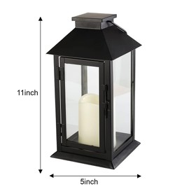 ANRUST Metal Candle Lantern Decorative Outdoor Lantern Candle Holder with Tempered Glass for Thanksgiving Christmas Living Room Garden Patio Parties with LED (Black)