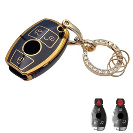 OVIOBOER for Benz Key Fob Cover with Keychain Black Soft TPU Protection Case for Benz CLS CLK AMG CLK GLC GLE GLS ML SL SLK A C E R S G Smart Remote Key (For Benz A)