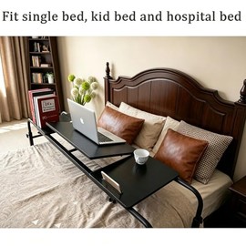 KOMOREBI - Mesita de noche sobre la cama con ruedas, altura ajustable, mesa de cama de hospital con inclinación médica, mesa de cama de h...