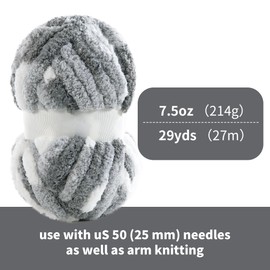 HOMBYS 8 Pack Giant Chunky Yarn for Crocheting,Super Bulky Large Soft Fluffy Yarn,Tie Dye Plush Fuzzy Yarn,Mixed Color Thick Chenille Yarn for Hand Knitting/Arm Knitting (Dark Grey,Grey,White)