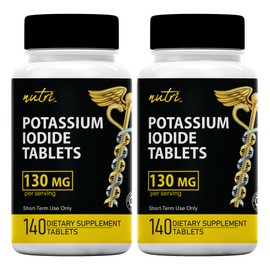 Potassium Iodide Tablets (Pack of 2) 130mg - 280 Tablets EXP 10/2032 - YODO Naciente - KI Pills - Yoduro de Potasio - Nutri Supplements