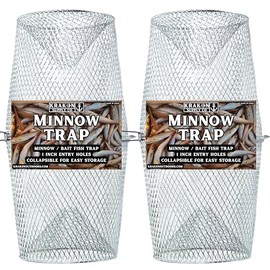Kraken Supply Co Minnow Trap Small Bait Fish Trap Torpedo Galvanized Steel for Crawfish Crawdads Silver Clear (1 Inch Entry Hole) Bait Traps (2 Pack)