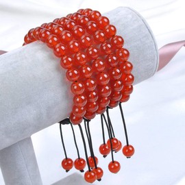 MASSIVE BEADS Natural Healing Power Gemstone Crystal Beads Unisex Adjustable Macrame Bracelets (Carnelian, 8mm)