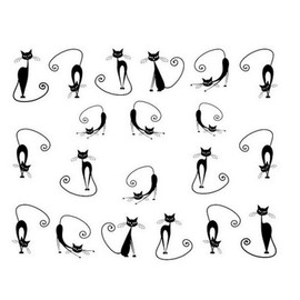 6 PCS Stylish Black Cat Image Art Sticker Decoration Charm Decals Polish Design Ornaments for Manicure Pedicure Nail Art for Women Girls