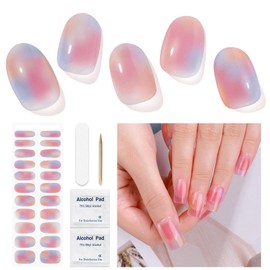 Gelnägel zum Aufkleben - 22 Stück Nagellack Aufkleber Gel Nagelfolien Selbstklebend Nail Art Sticker Nagellackstreifen Gel-Nagelaufkleber Inklusive Prep Pads, Nagelfeile und Holzstäbchen