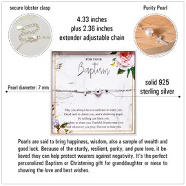RareLove Goddaughter Baptism Gifts 925 Sterling Silver Cross and Pearl Chain Link Bracelet First Reconciliation Gifts for Girls Goddaughter Gifts from Godmother