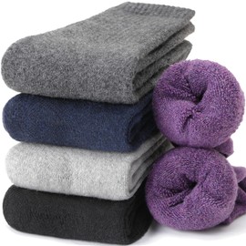 Women Merino Wool Socks Winter Warm Thermal Thick Hiking Cozy Comfy Crew Socks Stocking Stuffers Gifts for Womens 5 Pairs(Mixcolor B)