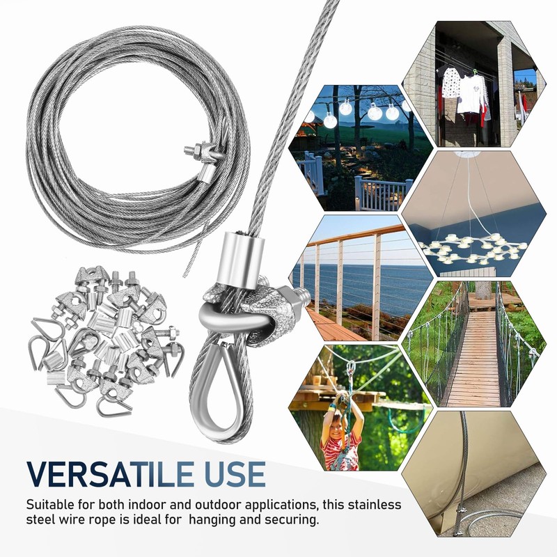 1/8" Wire Rope Kit - 50FT Steel Cable with Loop