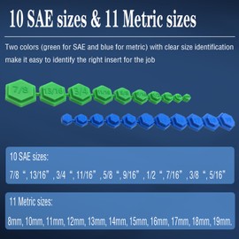 JEUCLEL 21PCS Magnetic Socket Insert Adapter Set with Hexagon Profile, 10 SAE Sizes (5/16-7/8 inch) and 11 Metric Sizes (8-19mm), for Efficient and Easy Work