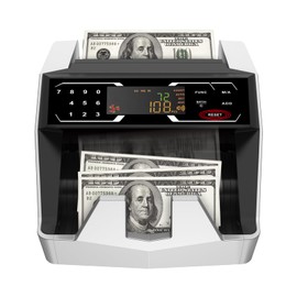 BISOFICE Money Counter Machine Counterfeit Bill Detector Automatic Money Detection Fast Counting Speed Cash Counting Machine with UV MG IR for US Dollar Add and Batch Modes