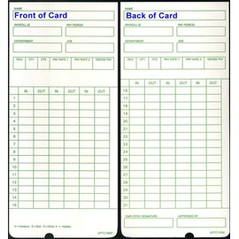 100 Time Cards for uPunch HN3000 AutoAlign Time Clock (uPTC1000-1 fits HN1000, HN1500, HN3000, HN3500, HN3540, UB1000) Non-Calculating Compatible
