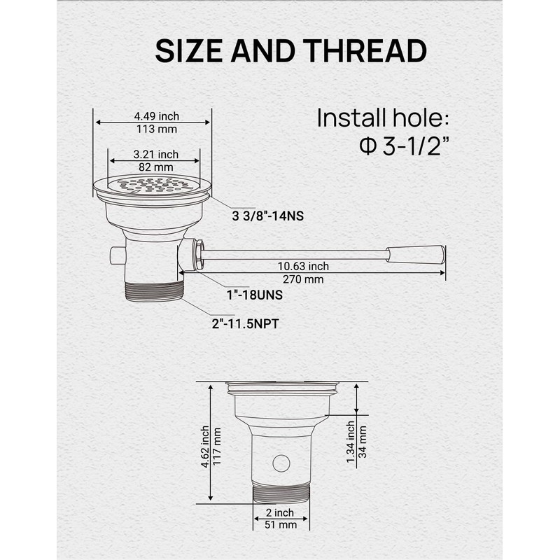 Sepaitek 3-1/2" Commercial Sink Drain with Twist Lever Handle, Waste