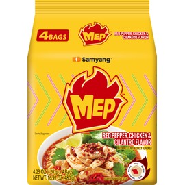 Samyang MEP Chicken Cilantro Ramen, Spicy Korean Instant Noodle, ENHYPEN Pick, Red Pepper Bone Broth, Lime Freshness Ramyeon (Pack of 4 bags)