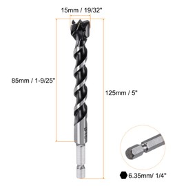 sourcing map Forstner Drill Bit 15mm (19/32") Dia YG8/C1 Tungsten Carbide Twist Wood Forstner Bits Hole Saw Auger Opener Cutter for Woodworking Drilling