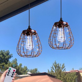 ALL FORTUNE Battery Operated Outdoor Chandelier, Battery Operated Hanging Pendant Lights Waterproof for Gazebo, Pergola, Porch, Patio, Indoor & Outdoor Decor Lighting