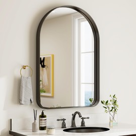 GLSLAND 26”x38“ Black Arched Bathroom Mirror - Aluminum Alloy Framed Mirrors for Wall- Matted Wall Mirrors for Bedroom, Entryway Mirrors for Wall