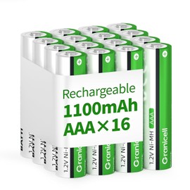 Granicell - Pilas recargables AAA de 1100 mAh de alta capacidad de 1300 ciclos, 1.2 V NiMH baja autodescarga triple AAA, paquete de 16