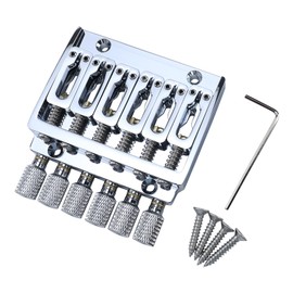 OVSAL Headless Electric guitar Bridge with Brass Saddles Fixed Bridge for 6 String Headless Electric Guitar Replacement Parts （Chrome）