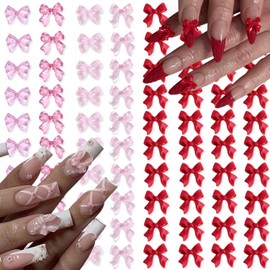 100PCS Bow Nail Charms 3D Red Pink Resin Nail Art Design Charm Mixed Cute Bows Nails Jewelry Bow Knot Charms for Acrylic Nails for Women DIY Crafts Nail Art Decorations Accessories Manicure Supplies