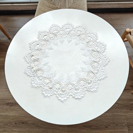 URROMA Elegant White Lace Jacquard Round Doily, Tablecloth Insulated Place Mat Table Topper Decoration Cover for Home Dresser Dining-Table, 19Inch