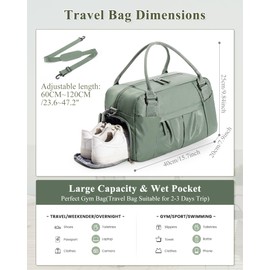 Travel Duffle Bag for Women Men, Weekender Bags with Shoe Compartment Carry on Overnight Bag Personal Item Bag Tote Bag Yoga Gym Duffel Bag Workout Bag Hospital Bag for Labor and Delivery Dark Green