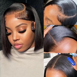 5X5 Bob Wigs Human Hair Straight 5X5 HD Transparent Bob Lace Front Wig Human Hair Wear and Go Glueless Wig Pre Plucked With Natural Hairline 10 Inch Short Bob Lace Closure Wigs For Black Women