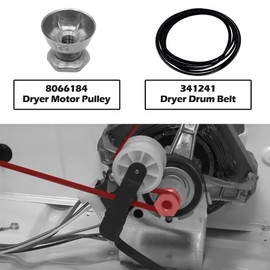 HPUY 8066184 Dryer Motor Pulley and 341241 Dryer Drum Belt Replacement Compatible for Whirlpool Maytag KitchenAid Roper Dryers Replace WP8066184 W10402909 W10290531 W10290525 W10299847 AP6011686