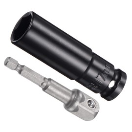 CoCud Deep Socket Set, 17mm Socket 3" Length 1/2" Drive, CR-V 6-Point Drive Socket Accessory Set with 1/4" Socket Adapter - (Applications: for Electric Hand Drill Screwdriver)