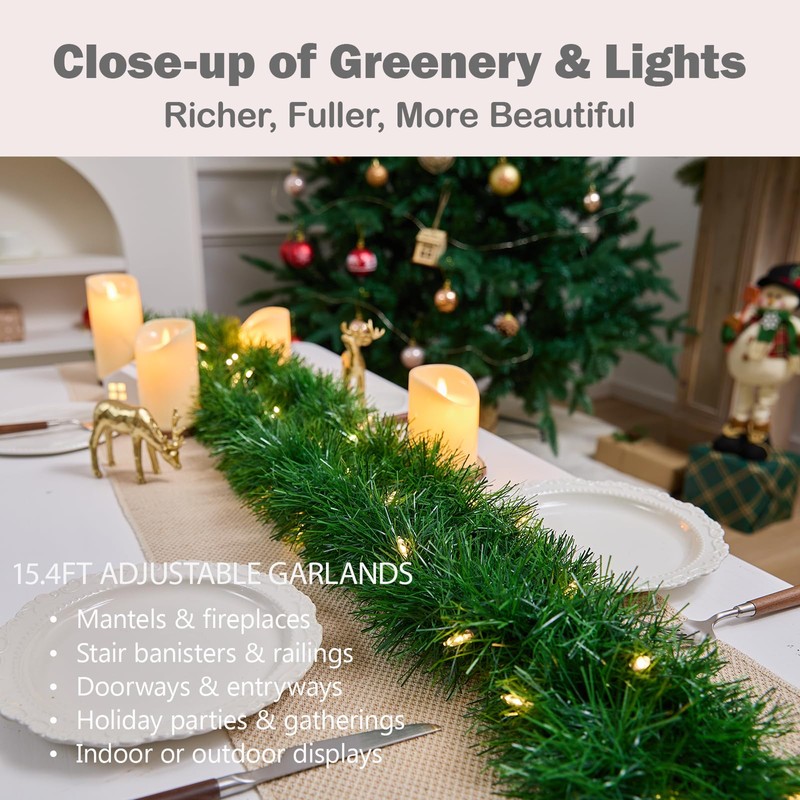 15.4ft Pre-Lit Christmas Garland with Lights – 50 LED Lighted
