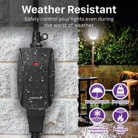 Fosmon Outdoor Indoor Remote Control Outlet with 2 Wireless Remotes, Electrical Plug in Light Switch Weatherproof, 15 AMP Heavy Duty 3-Prong Remote Plugs Outlets for Lights, 100 FT Range - ETL Listed