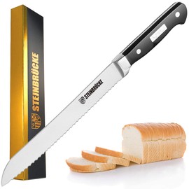 STEINBRÜCKE Serrated Bread knife 10 inch - Ultra sharp Bread Slicing Knife Forged from German Stainless Steel 5Cr15Mov, HRC58, Full Tang kitchen bread knife for Homemade, Crusty&Soft Bread