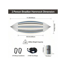 Brazilian Double Hammock With Tree Straps,Extra Large 240x160cm,2 Persons Hammock For Backyard Patio Outdoor And Indoor,450lbs Weight Capacity,Soft Woven Cotton Fabric - Colour: White