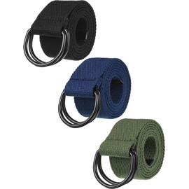 Funtery 3-Piece Men's Canvas Belt with Metal Double D Ring Buckle - Military Style Casual Belts in Army Green, Black, Dark Blue