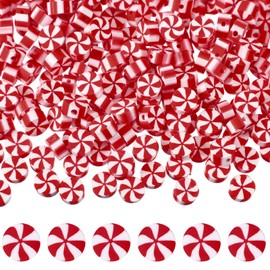 Hiboom 300 Pcs 10 mm Christmas Candy Polymer Clay Beads Ornaments Christmas Tree Hanging Peppermint DIY Crafts Bead for Jewelry Making Earring Bracelet Necklace Craft for Party Supplies (White, Red)