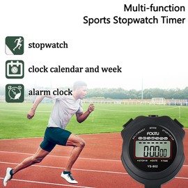 FCXJTU Sports Stopwatch Timer, Digital Single Round/Split Reminder, Stopwatch, 12/24 Hour Clock, Calendar with Alarm for Swimming, Running, Football Training, Children, Trainer, Referee (Black)