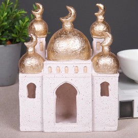 Hebdids - Ornamento decorativo para mezquita con cúpulas doradas, pintado a mano, blanco y dorado, 6.5 x 5.5 x 2.8 pulgadas