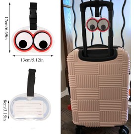 mciskin 3PCS Funny Cute Cartoon Googly Eyes Luggage Tags PVC Plastic Wiggle Eyes Luggage Tags with Elastic Band Travel Bag Labels Suitcase Tags Baggage Name Tags Travel Accessories
