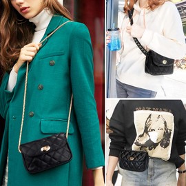 Bum Bag Waist Pack for Women Ladies Crossbody Shoulder Purse with Golden Chain Twist Lock Faux Leather by UTO Black