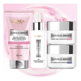 LOral Paris Kit Anti-Manchas Glycolic Bright Rutina Completa con cido Gliclico y Niacinamida Srum de Rostro 30ml  Crema Hidratante de Da 50ml  Crema  